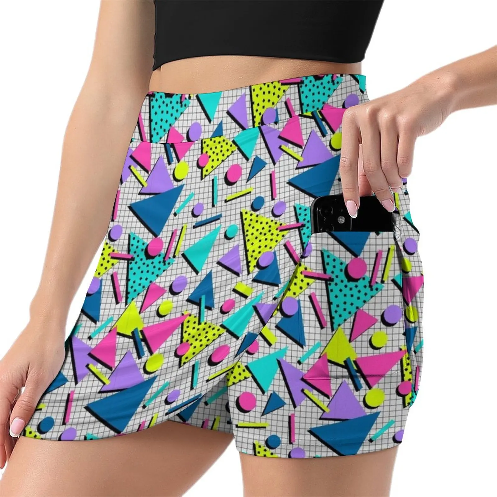 1980s Neon Shapes Mini Skirt japanese fashion skirts summer 2025 woman women clothes summer dresses for women 2025