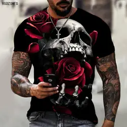 Skull Rose Romantic HD 3D Printing Men's And Women's T-shirt HD Short-sleeved Oversized Summer Short-sleeved Top
