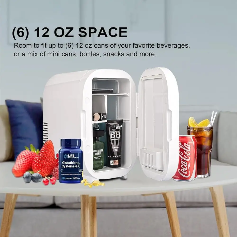 Geladeira de maquiagem 6l para cuidados com a pele, com espelho led regulável, refrigerador ecológico, aquecedor, cosméticos, medicamentos e bebidas