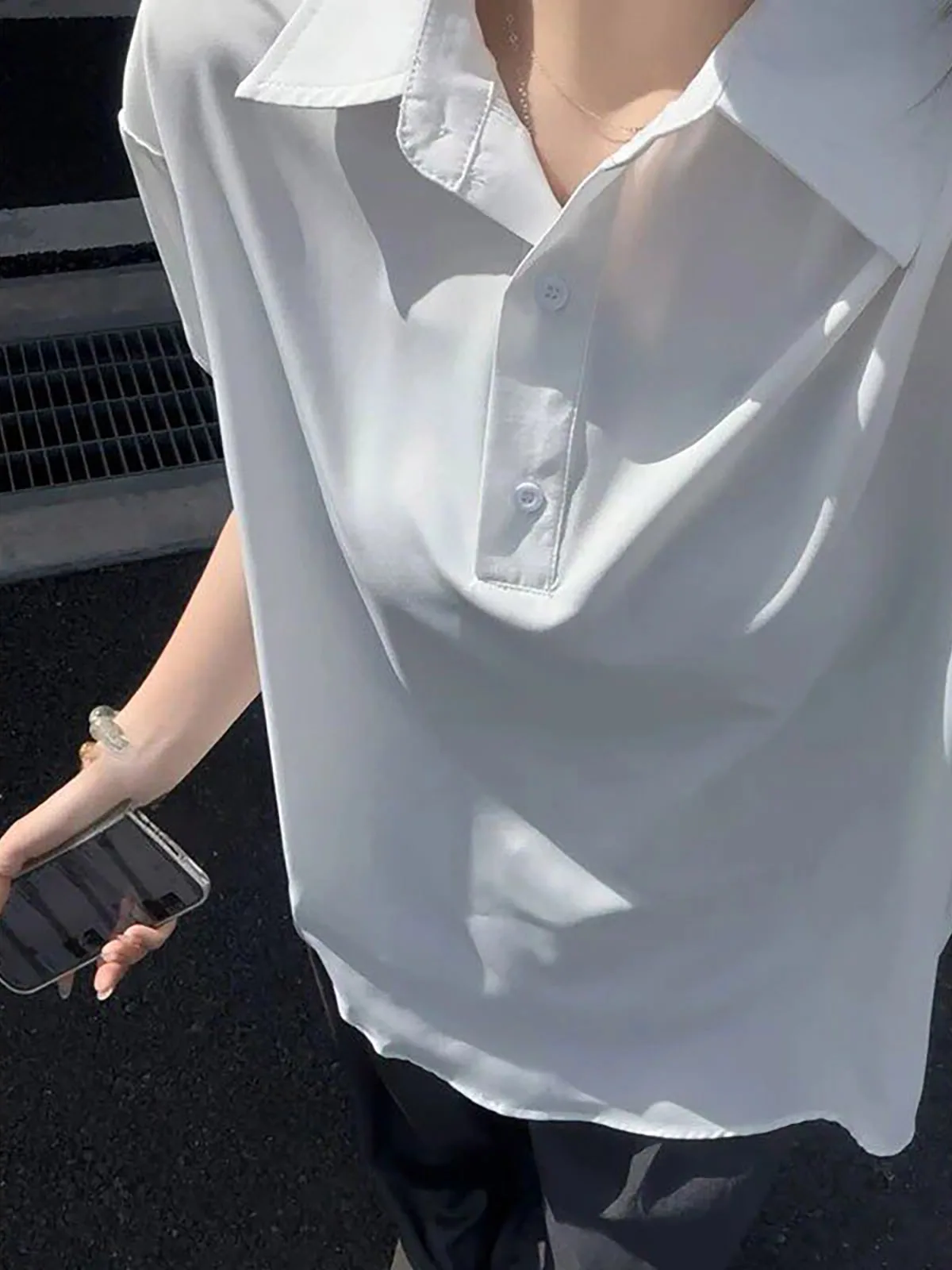 White Quick-Dry Ice Silk Short Sleeve  Shirt Men's Half Sleeve T-Shirt Shoulder Width Standard Summer Fashion Basic Style
