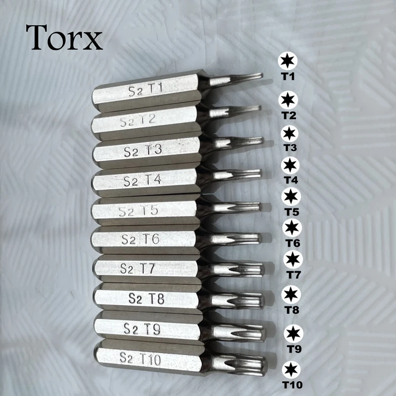 10 sztuk zestaw wkrętaków Torx T1/2/3/4/5/6/7/8/9/10 naprawa mobilna głowica śliwkowe kwiaty naprawy S2 H4 × 28mm