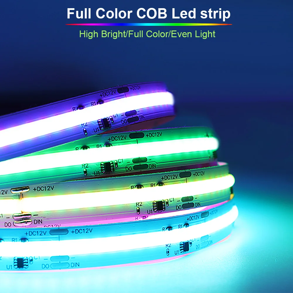 WS2811 COB LED Light Addressable Dream Color 12mm PCB 720Leds/m High Density Flexible Smart Pixel COB Strip Tape RA90 DC12V/24V