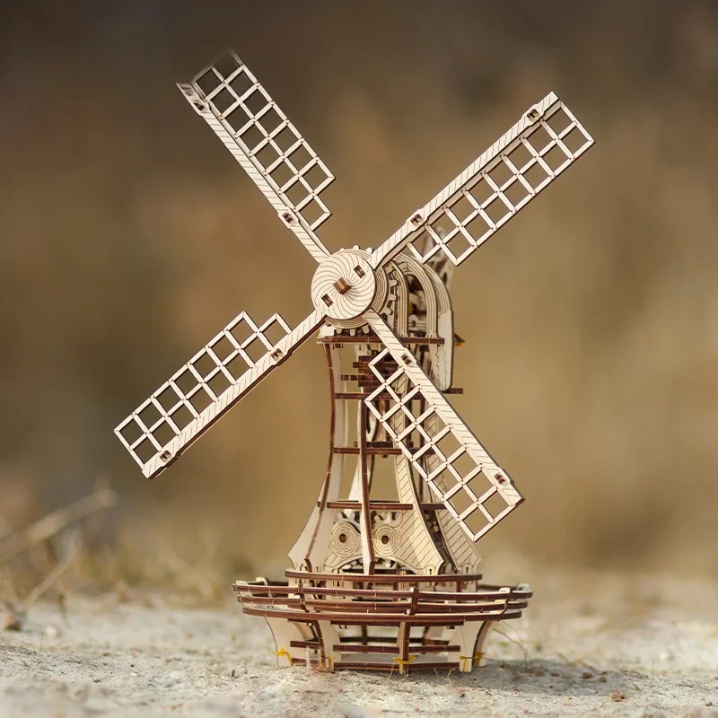 DIY Wooden Windmill Model Kit Hand-Painted Creative Dutch Style Ornament Toy for Assembly Foreign Construction Theme