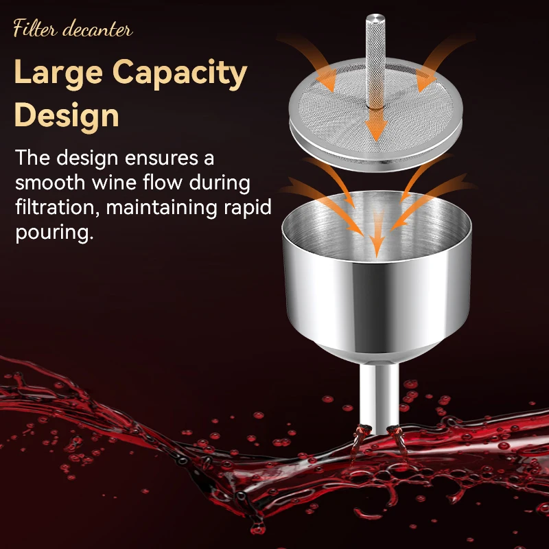 Stainless steel magic decanter double old wine filter dispenser aerator funnel with Sediment Strainer