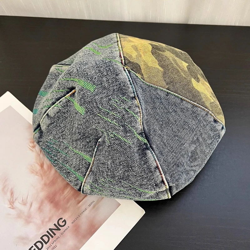 

Дизайнерские ретро камуфляжные джинсовые береты для женщин, летние и осенние путешествия, универсальные повседневные шапки литературного художника