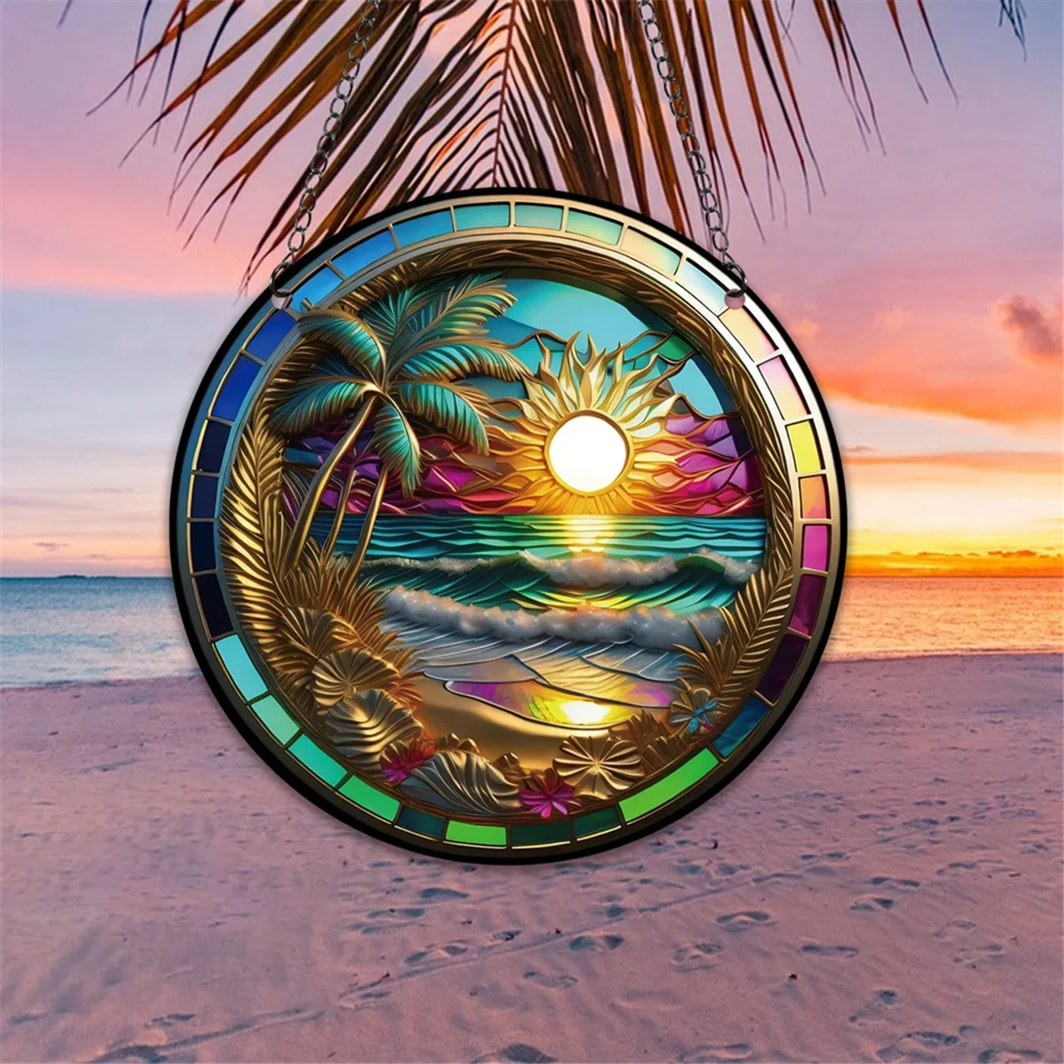 L74A 6 pezzi 3D Alba e tramonto Decor colorato per tende da finestra Decorazione per giardino Soggiorno Regalo per il suo cartello