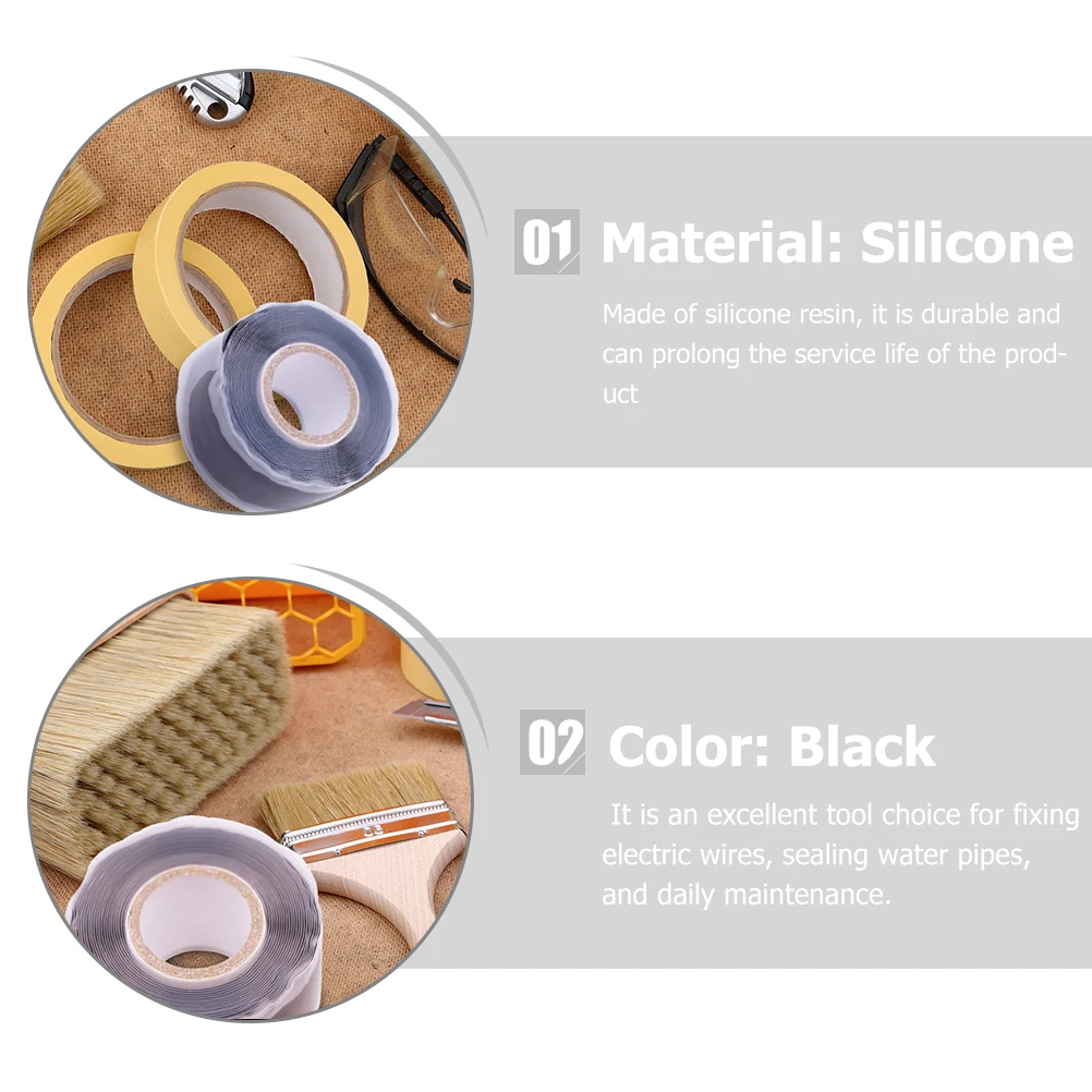 

Waterproof Silicone Tape 1 Roll Black Duct Sealing Dispenser Pipe Repair Electrical Insulation Heat Resistant Reusable