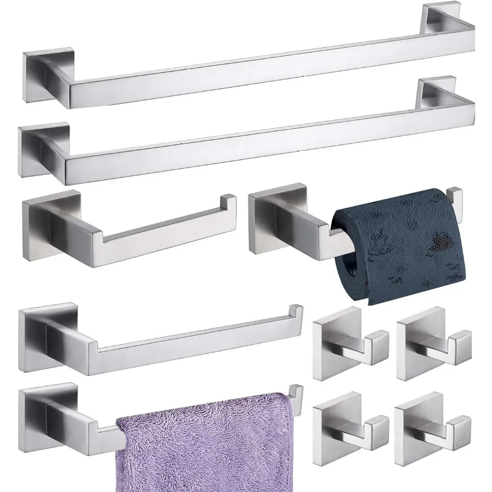 

SUS304 Bathroom Hardware Set with Towel Bar, Holder, Hook & Toilet Paper Holder in Brush Nickel