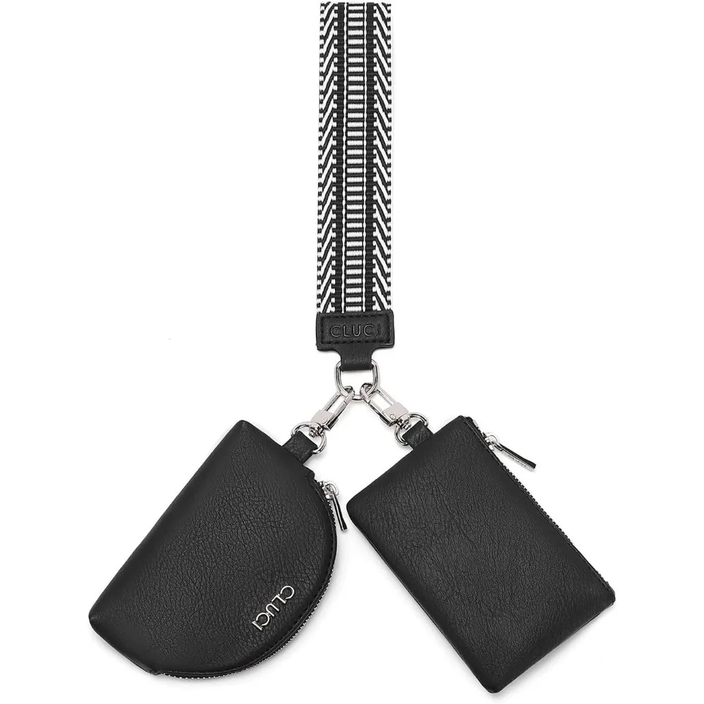 

Keychain Wallet for Women Leather Coin Purse Detachable Dual Pouch Wristlet Wallet Zipper Pocket