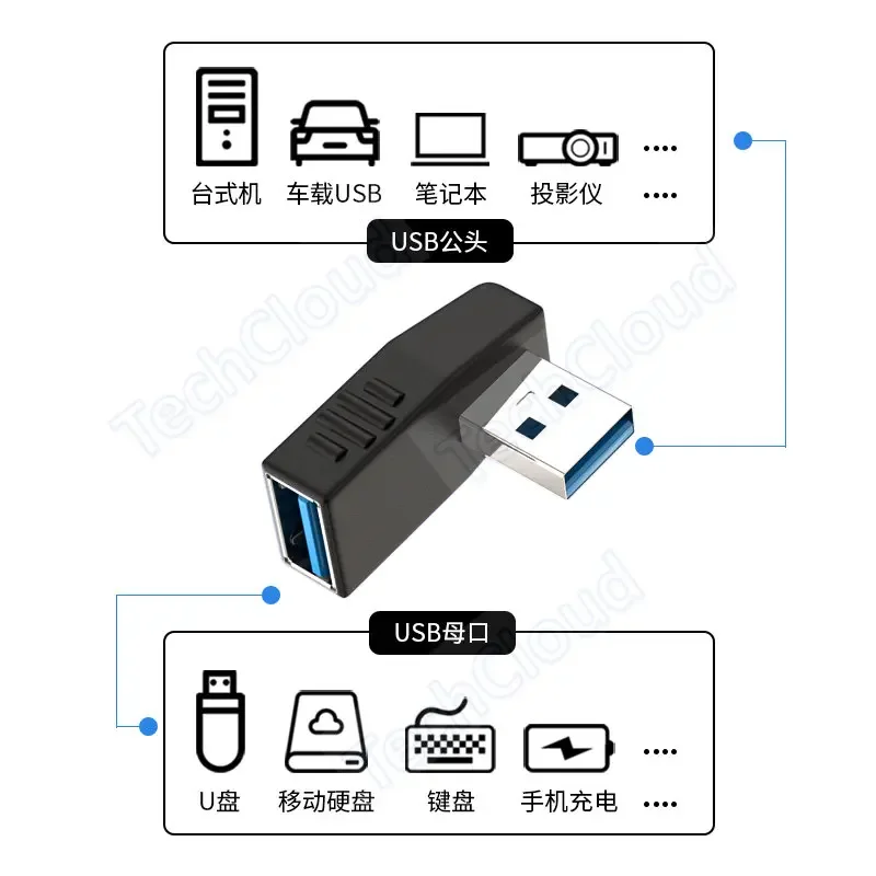 90 stopni lewego prawego kątowe złącze USB 3.0 Adapter z gniazda męskiego na żeńskie Whosale do laptopa PC