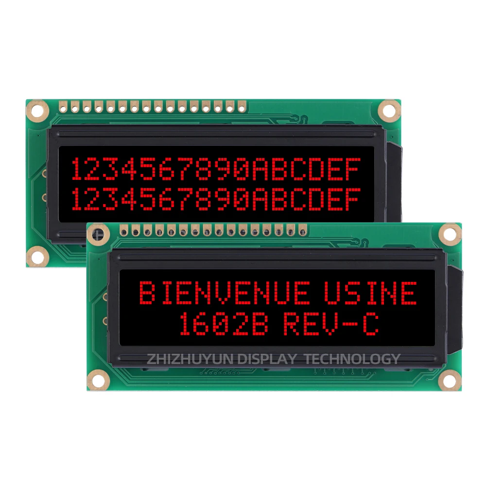 Pantalla LCD 1602B Rev.C de caracteres europeos, BTN, película negra, texto verde, 16x2, pantalla de caracteres de fuente múltiple