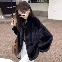 Lucyever Korean Fashion Faux Fur Jacket Women Elegant Streetwear Warm Fur Outerwear Ladies Winter New Long Sleeve Plush Coats