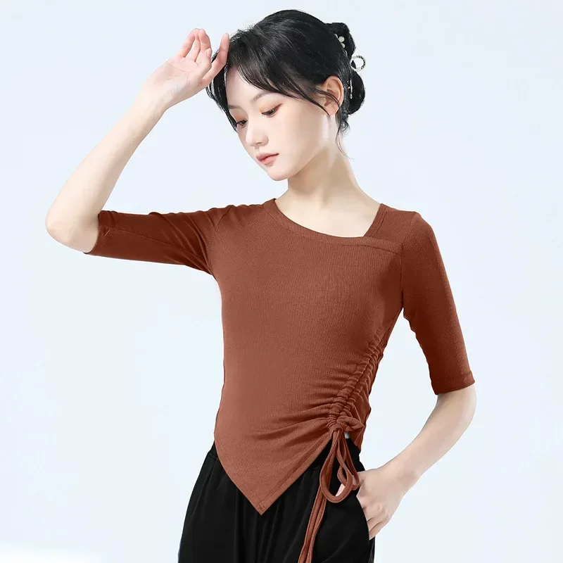 Modern dance practice clothes women's new dance clothes slim-fitting middle-sleeved drawstring classical dance