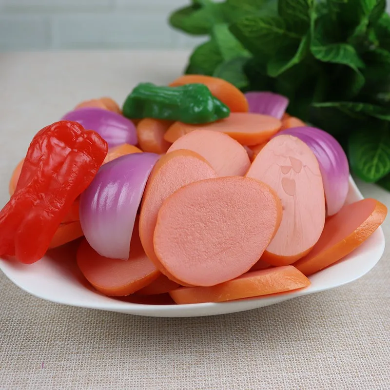 1pc Artificial Foods Vegetables Simulation Ham Sausage Sliced Sausage Hot Dog Dachshund Model Simulation Food Slice Model Dishw