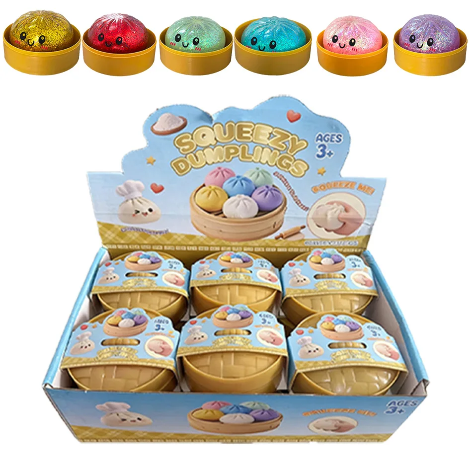 Neu 1-12 Stück Glitzer-Dumplings mit Box, sensorisches Quetschspielzeug zur Stresslinderung