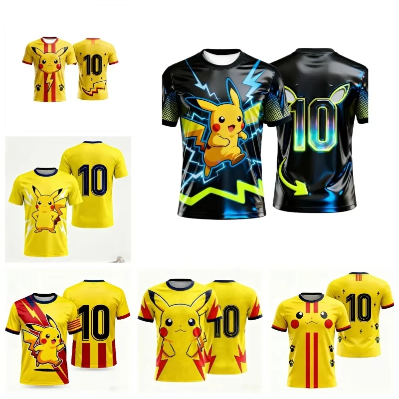 

Лето 2026: Покемон Пикачу "№2" Футболка с 3D-принтом на тему футбола для взрослых и детей, дышащая, с символикой команды "10 Электрик Тим"