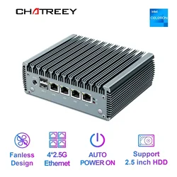 Chatreey 2,5G pfSense Брандмауэр Intel Pentium N4000 4 * Intel i225 Nics Мягкий маршрутизатор DDR4 Безвентиляторный мини-ПК OPNsense VPN Сервер