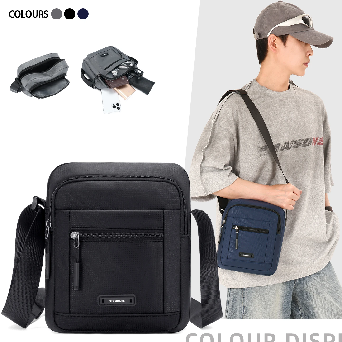 

Men Water Resistant Nylon Crossbody Shoulder Bag Adjustable Wide Strap Multi Zip Pocket Mini Sling Bag For Daily City Travel