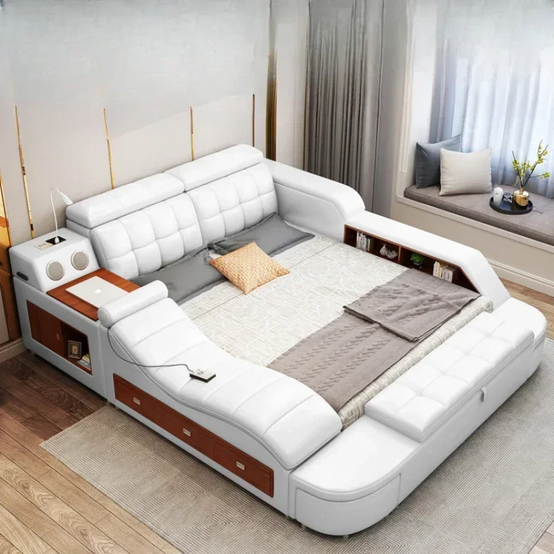 Queen Size Bedroom Double Bed Under Storage Master Multifunctional Modern Double Bed Luxury White Wood Cama Casal Home Furniture