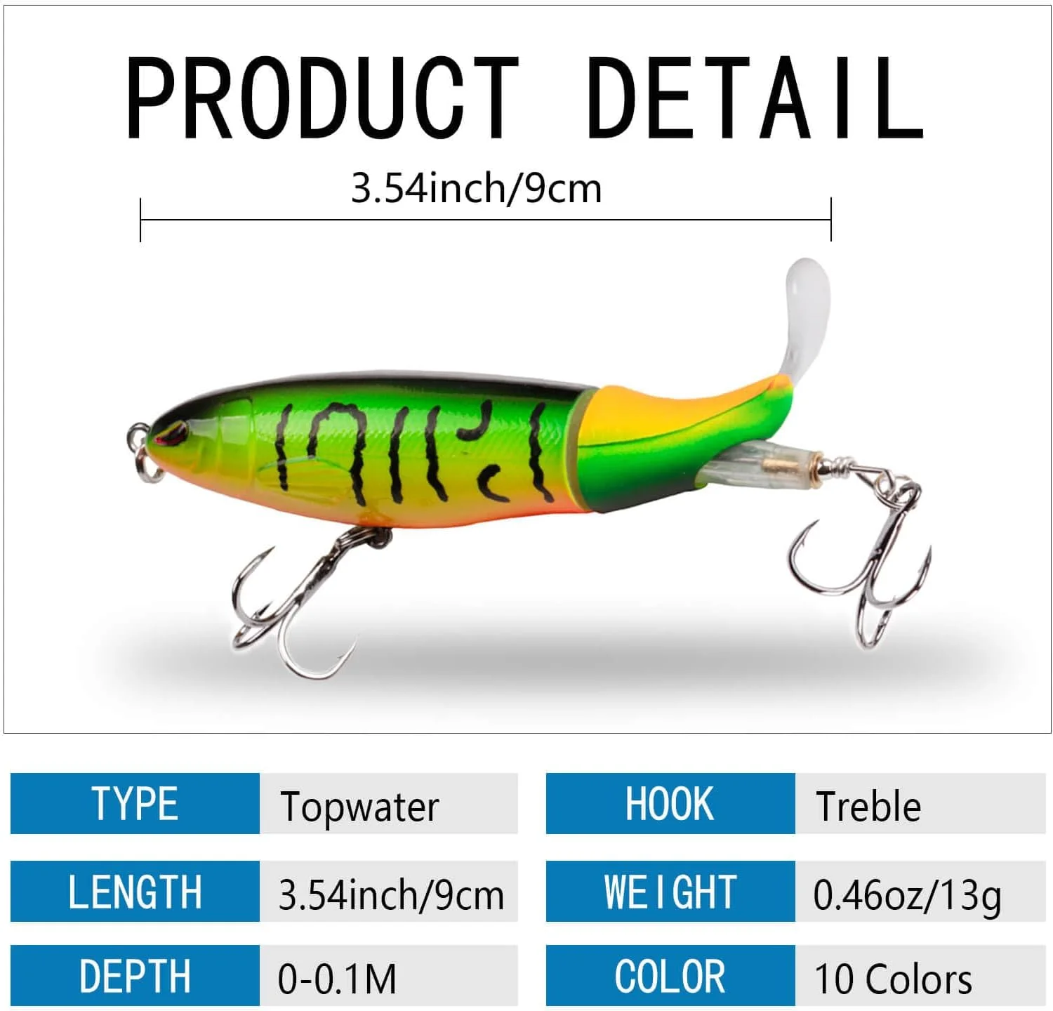 10Pcs Fishing Lure for Bass Whopper Topwater Fishing Lures with Floating Rotating Tail Barb Treble Hooks in Saltwater Freshwater