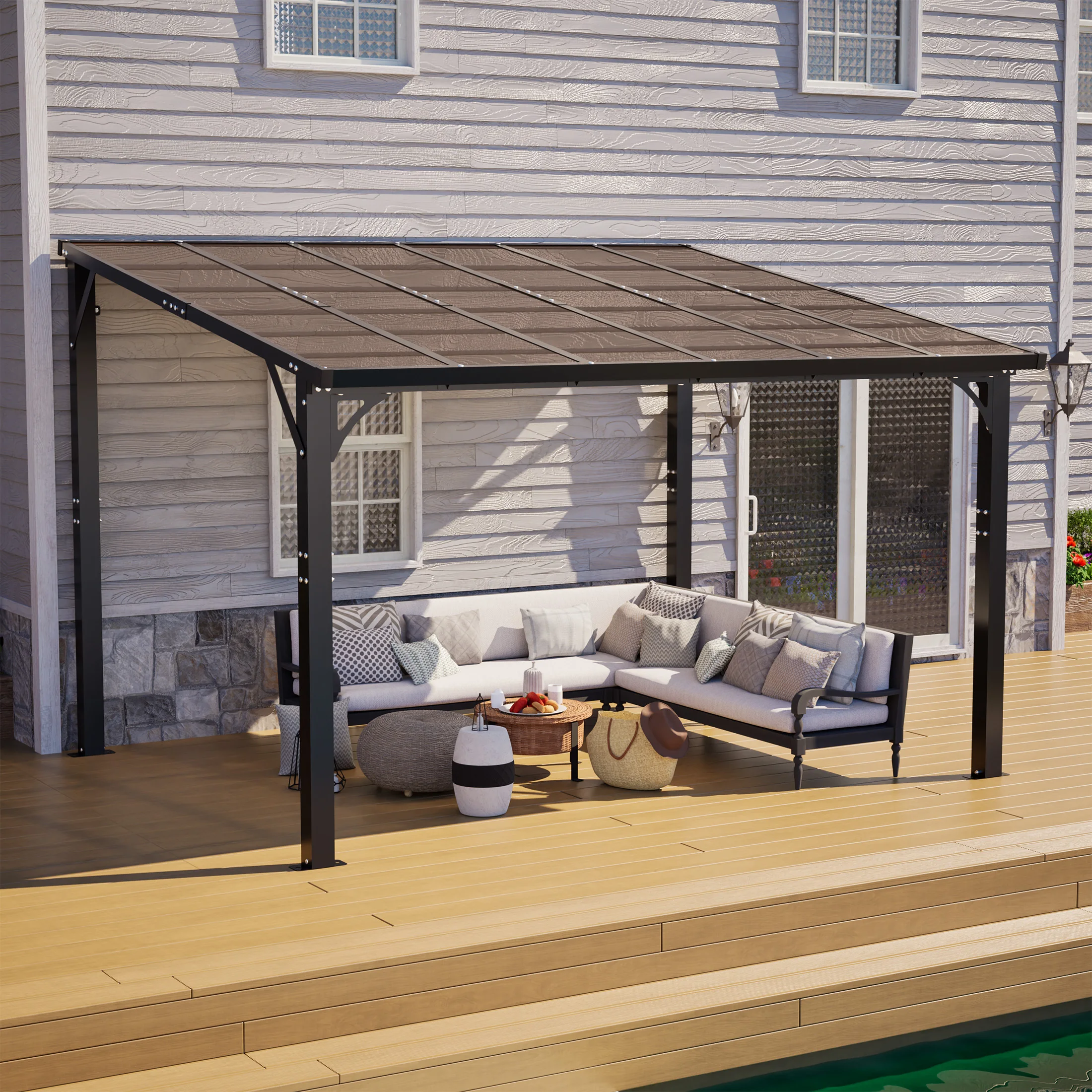 142×117in  Heavy Duty  Hardtop Gazebo, Anti-Corrosion Aluminum Frame, Wind & Rain Resistant Polycarbonate Roof Panels, Sturdy Outdoor Patio Shelter for Backyard Deck, Garden Courtyard Gathering
