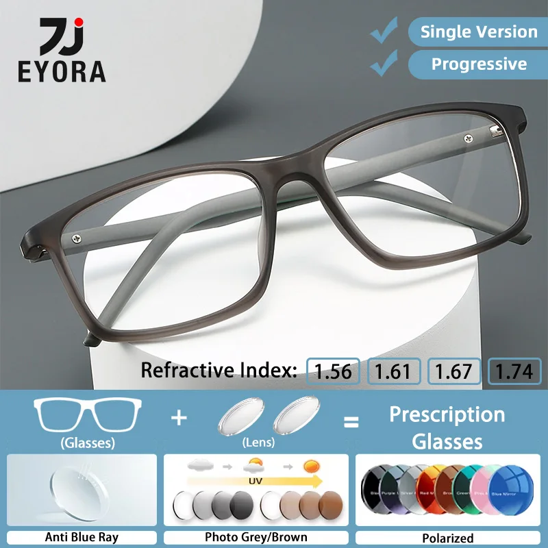 EYORA Men Sporty Square Business TR90 Reading Glasses Myopia Eyewear Hyperopia Anti Blue Ray Progressive Photochromic Eyewear