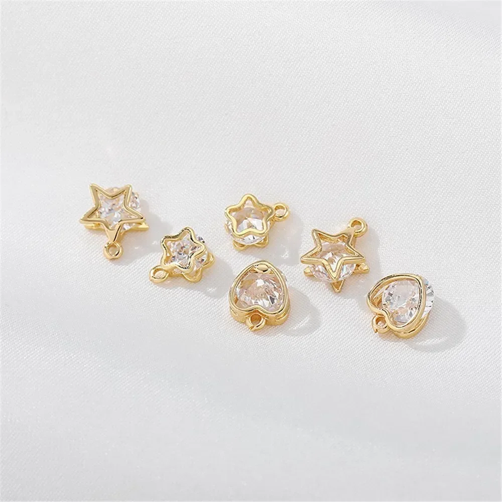 14K Gold-plated Zirconia Heart Five Pointed Star Pendant DIY Handmade Bracelet Necklace Jewelry Material Accessories L387