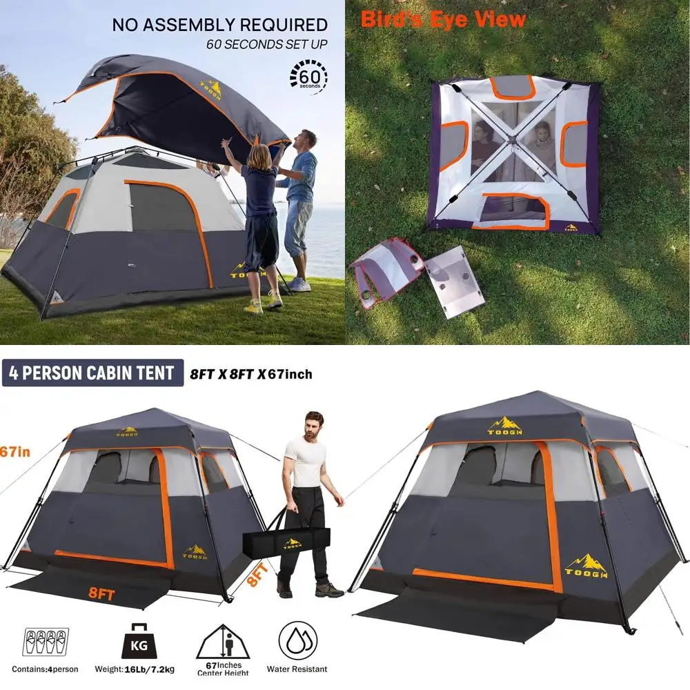 Instalación rápida Tienda de campaña impermeable para 3 personas con 1 puerta, 4 ventanas, ventilación mejorada, tela Oxford 8x8x67