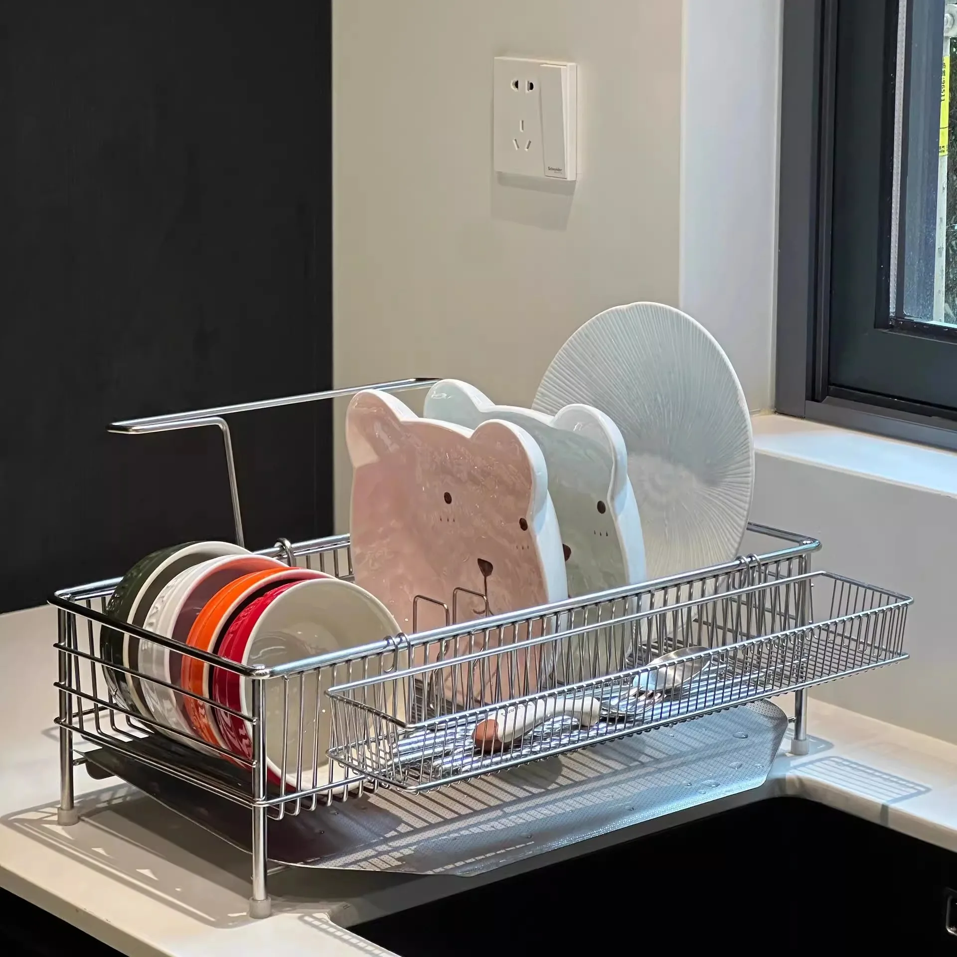 

Narrow 304 Stainl Steel Kitchen Bowl Plate Ra Drain Ra Di Drainer Sink Storage Organizer for Utensils And Plates