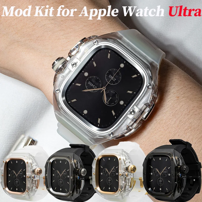 

Luxury Transparent Case Mod Kit for Apple Watch Ultra 3 49mm Rubber Silicone Band for iWatch Ultra 2 1 49MM Modification