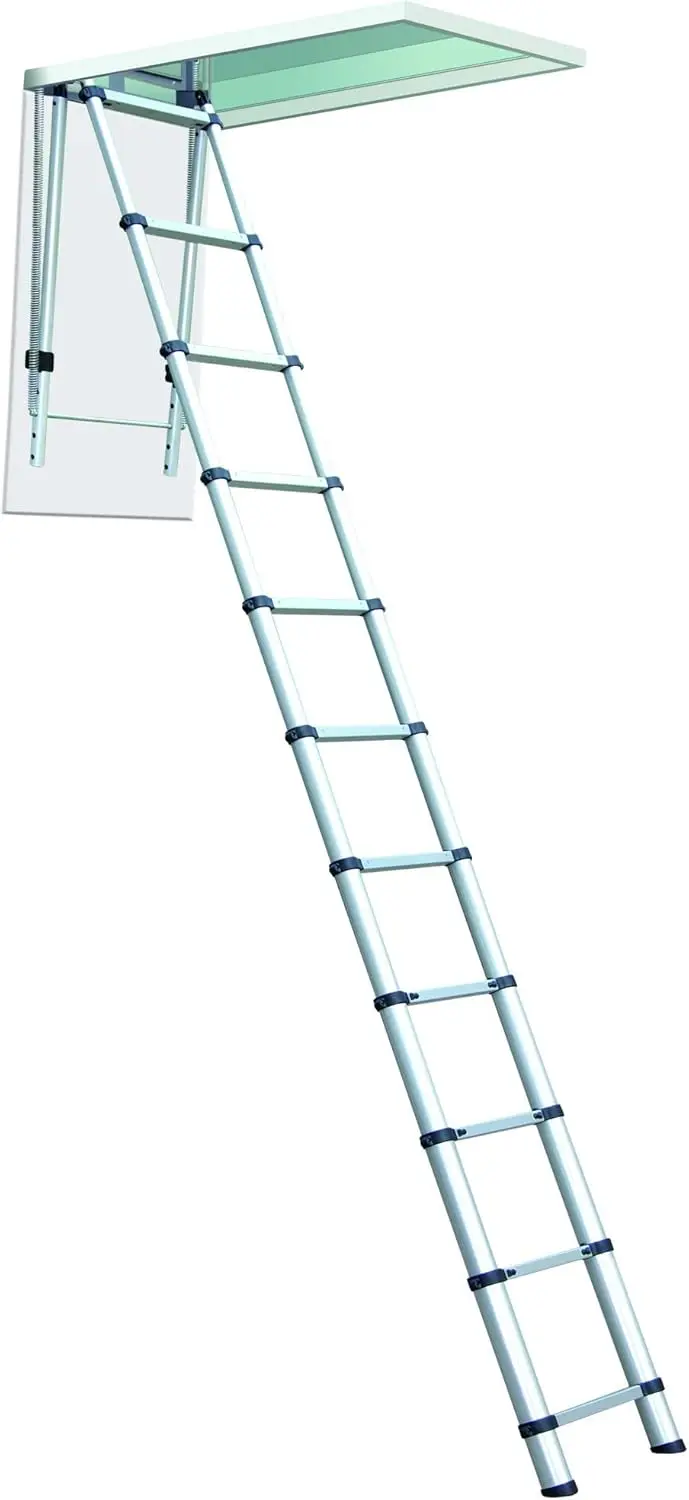 Escalera retráctil telescópica para ático o loft con alturas de techo de 8-10 pies compatible con OSHA de 1000 litros (sin puerta)