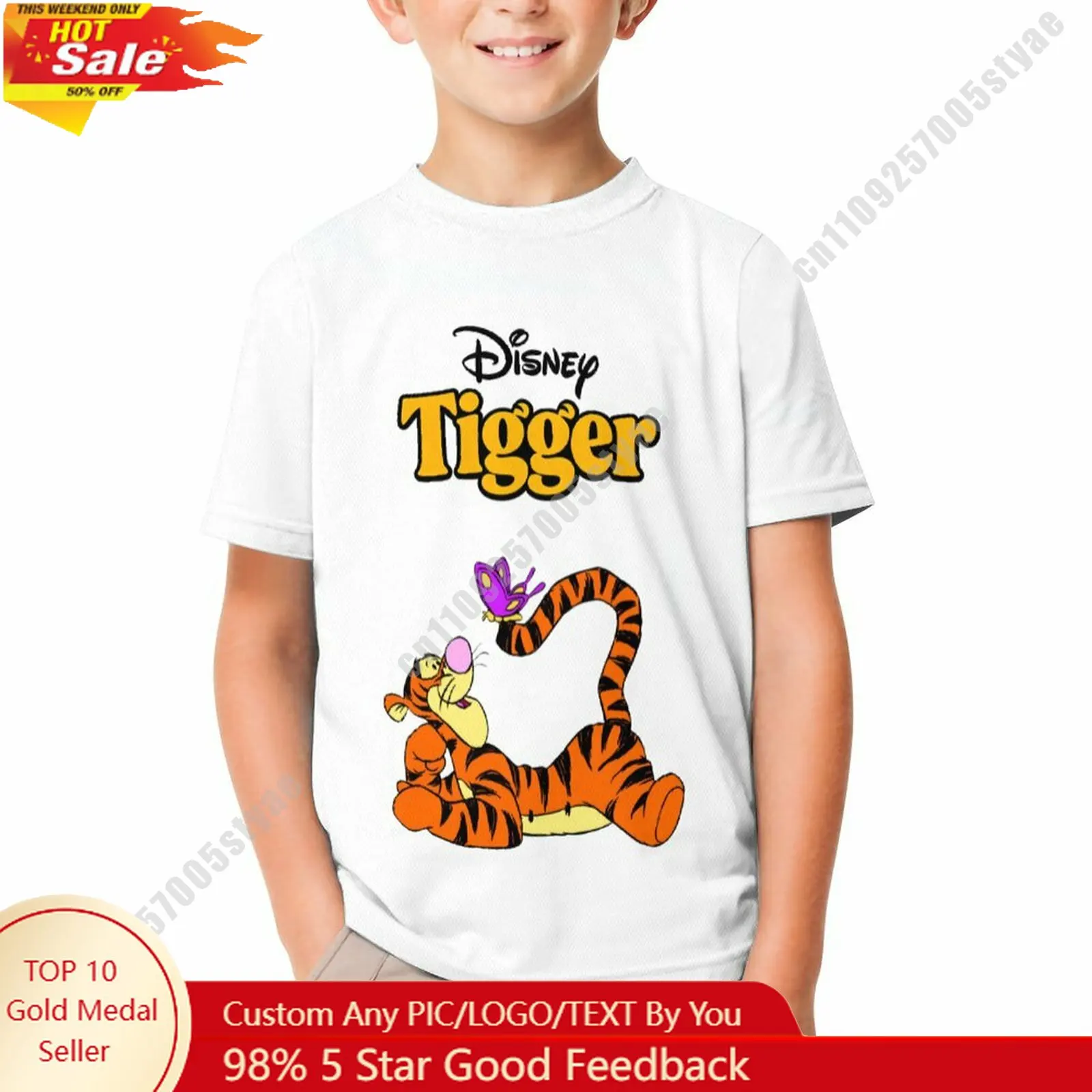 

Tigger T Shirt Disney Boy Girl Custom Short Sleeve Top Breathable Soft Casual Cotton Print Summer Crew Neck Children Tee