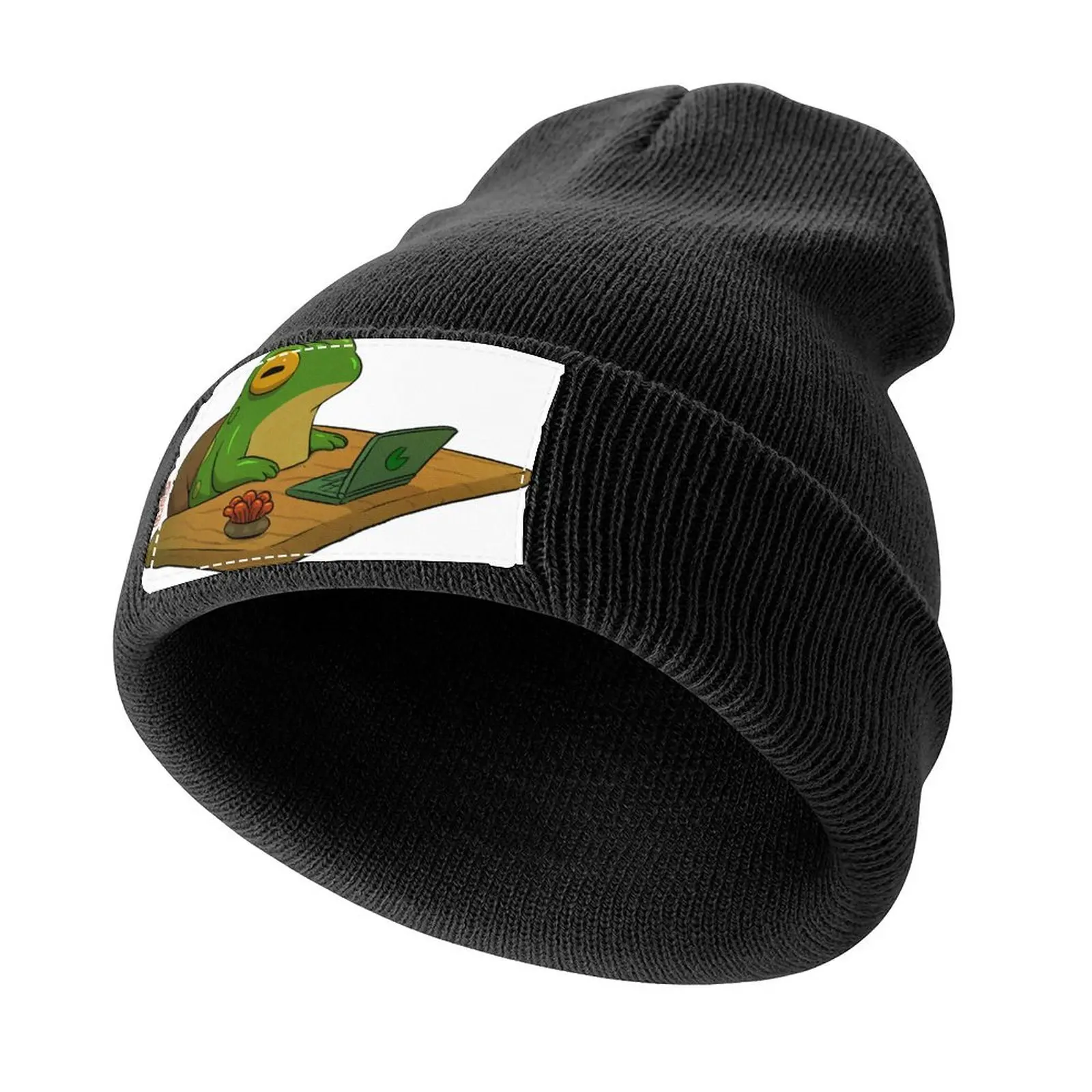 

cute frog zoning out at desk work from home asian artwork Knitted Cap sun hat Anime Hat Hats Woman Men's