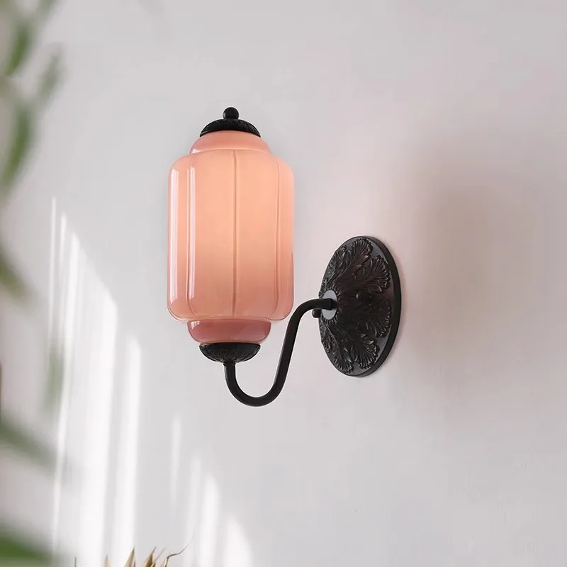 

French Pumpkin Glass Wall Lamp colourful Murano lamp Living Room Aisle Balcony Light Retro Bedroom Bedside Atmosphere wall lamp