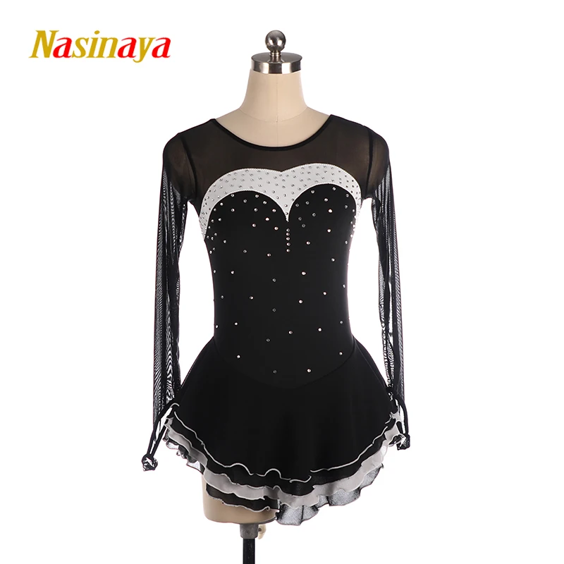 

Nasinaya, тренировочное женское платье для соревнований по фигурному катанию, детская одежда для художественной гимнастики, черная сетка