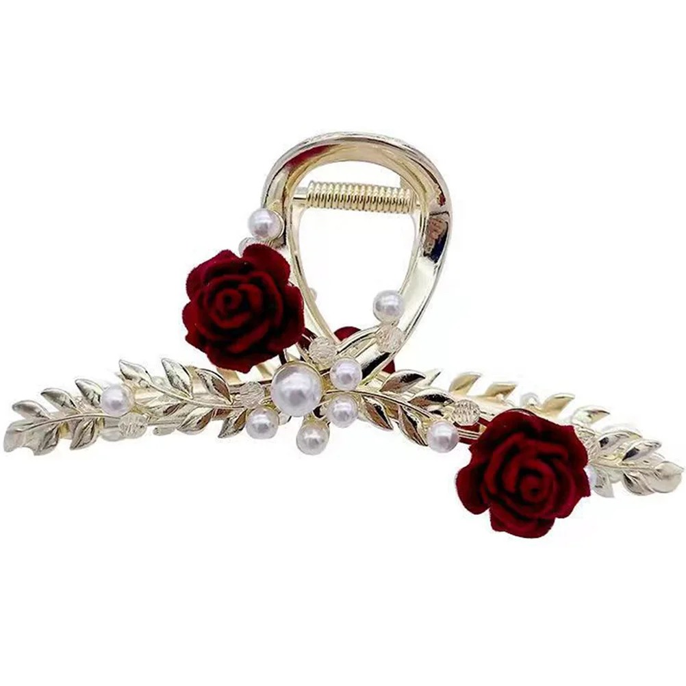 

Hairpin Pearl Barrette Bridal Accessories Flower Claw Clip Rose Metal Clips Back Large Women's