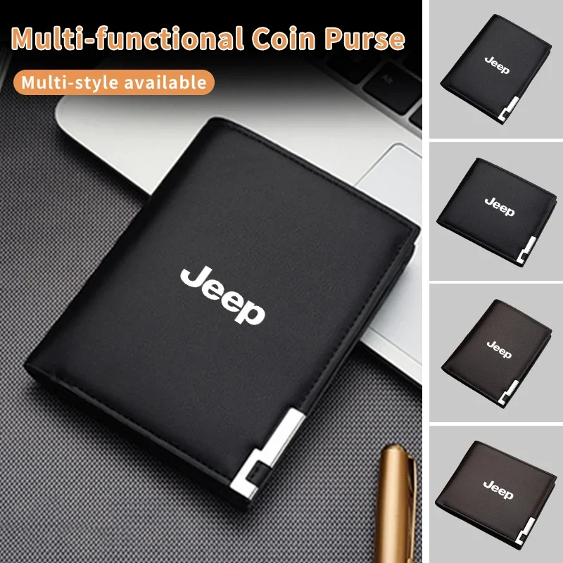 

Short men's leather wallet and driver's license holder, suitable for Jeep Renegade, Compass, Wrangler, Patriot, and Grand Cherok