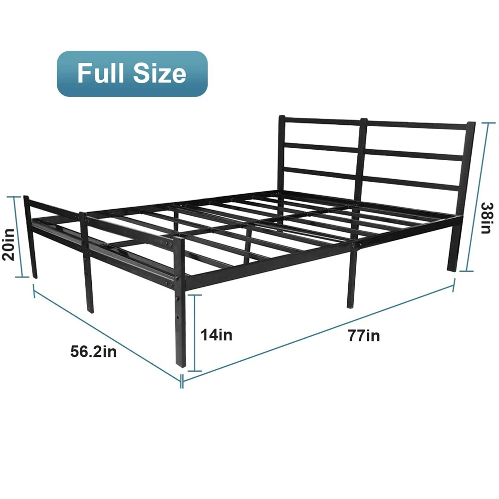 [Flash Sale]Full Size Bed Frame with Headboard 14 Inch Metal Platform Bed Frame Easy Assembly Anti-Slip Black[US-Stock]