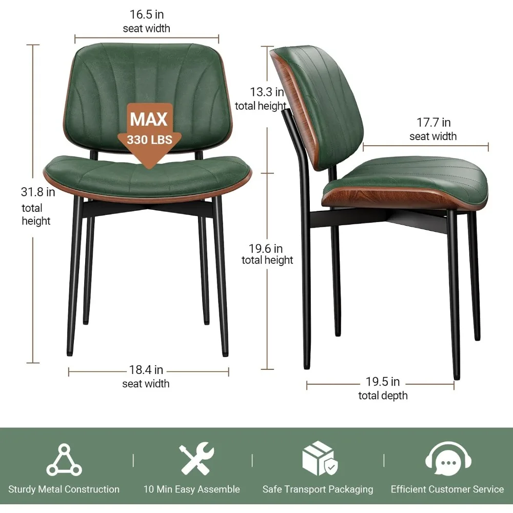 مجموعة من 4 كراسي لتناول الطعام الحديثة في منتصف القرن: منجدة من جلد البولي يوريثان مع ظهور من خشب الجوز وأرجل معدنية #2