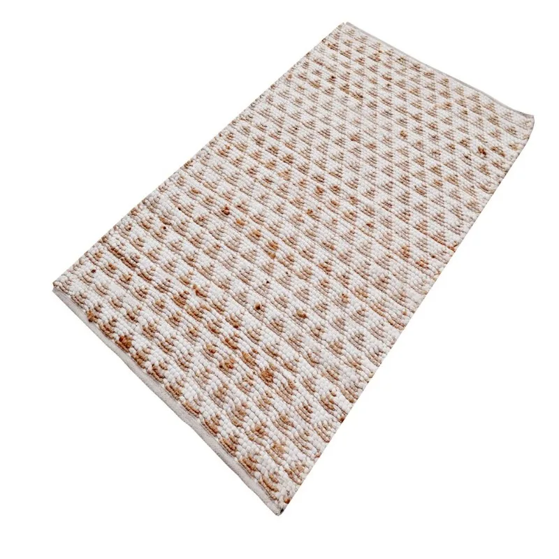 Geometric Beige Ivory Woven Organic Natural Jute Cotton Rug - 80x150cm