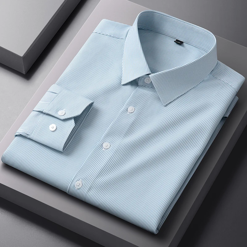 4XL Easy Care Solid Color Classic Plaid Striped Shirts Man Long Sleeve Casual Man Shirt Long sleeve Slim Fit