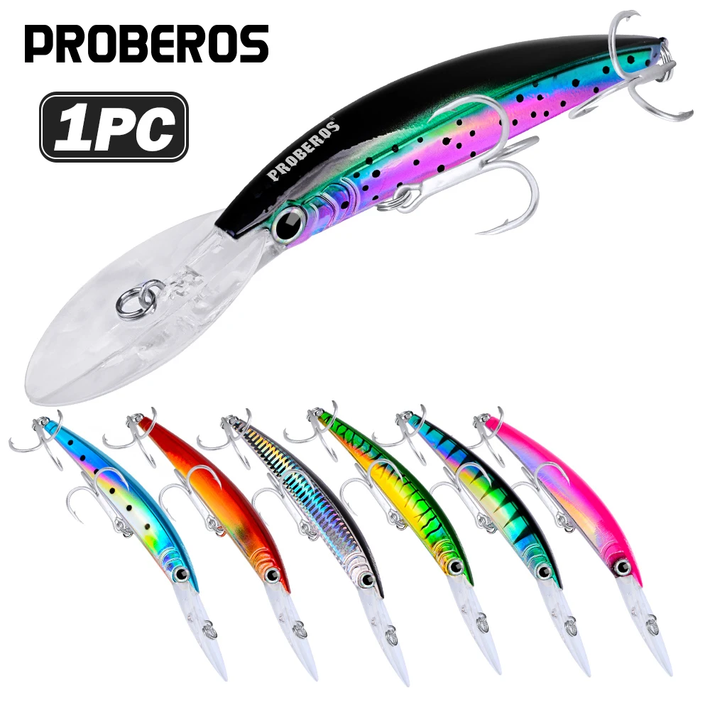 Proberos 1pc Minnow Leurre de pêche pour la pêche à la traîne, lancer longue distance, leurre dur artificiel, leurre de pêche, 27g/17cm Wobbler artificiel Har