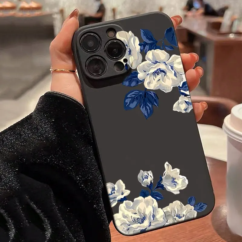 الأزرق والأبيض زهرة قضية الهاتف لسامسونج غالاكسي S25 FE S24 الترا S23 زائد S22 S21 A17 A16 A26 A36 A55 A54 A25 A24 غطاء