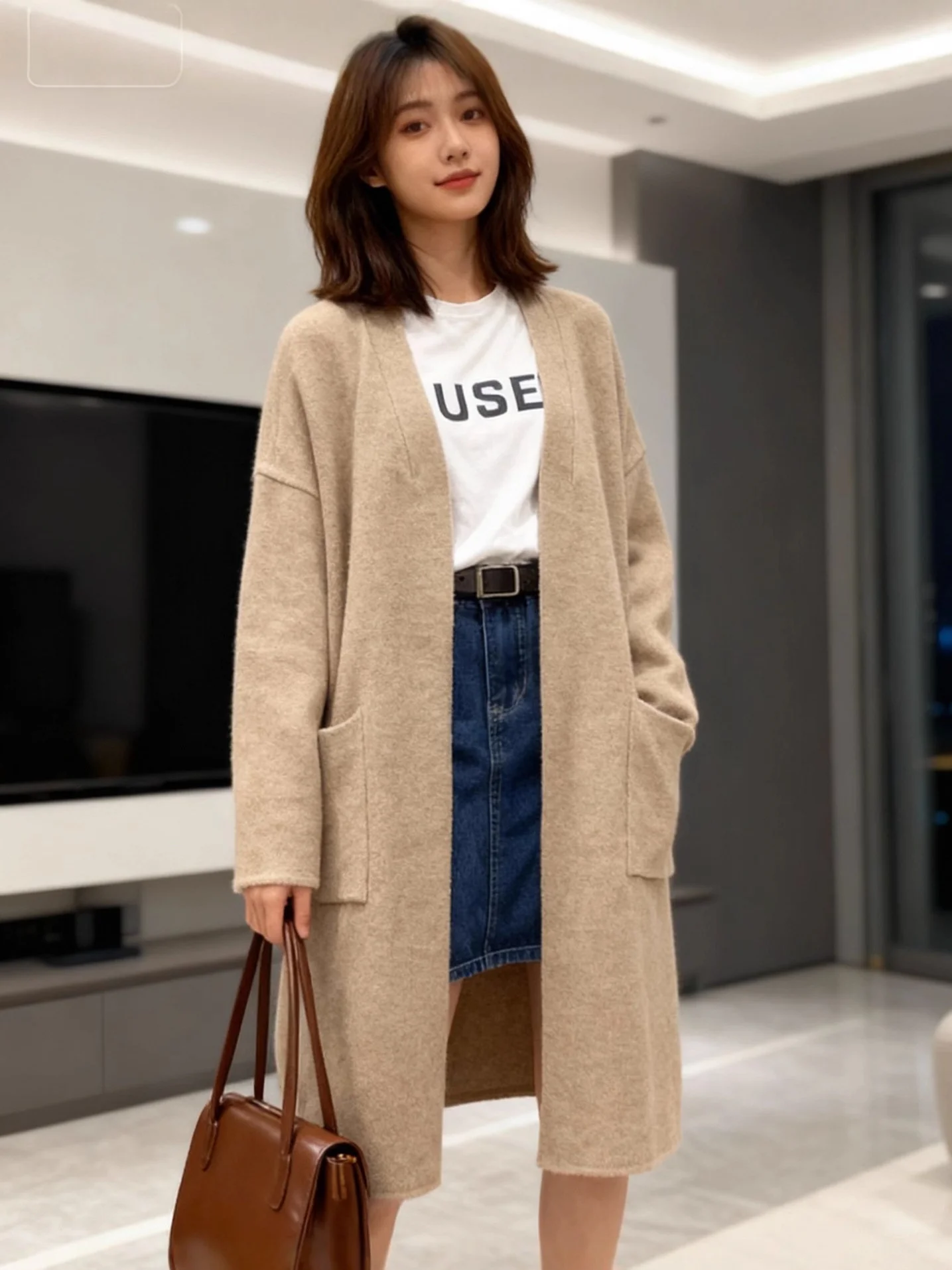 

Mid-Long Cardigans Harajuku Womens Summer Textured Collarbone Trendy Button Decorated Quarter-Zip Basic Simple Hollowing Fit Y2K