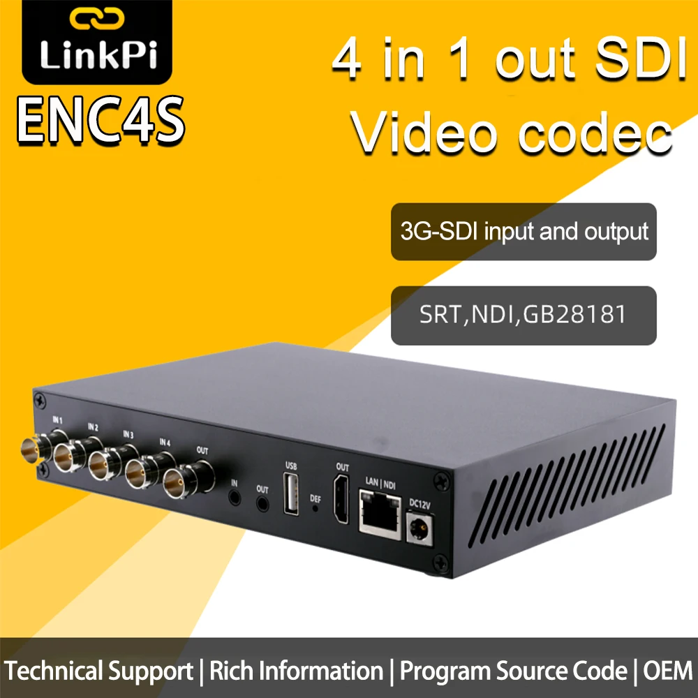 

Link Pi ENC4S 4-Channel SDI Encoder , 4K Decoder SRT, NDI, RTMP Live Streaming H.265+smartP 4K60 HDMI output 2GB DDR4 RAM