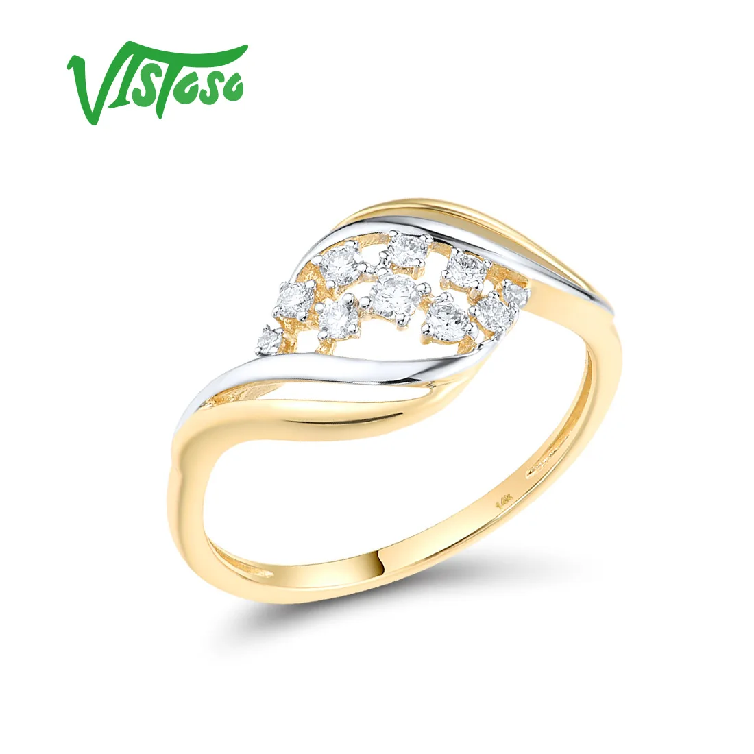 

VISTOSO Genunine 14K 585 Yellow Gold Ring For Women Sparkling Diamonds Hollow Delicate Wedding Engagement Gift Fine Jewelry