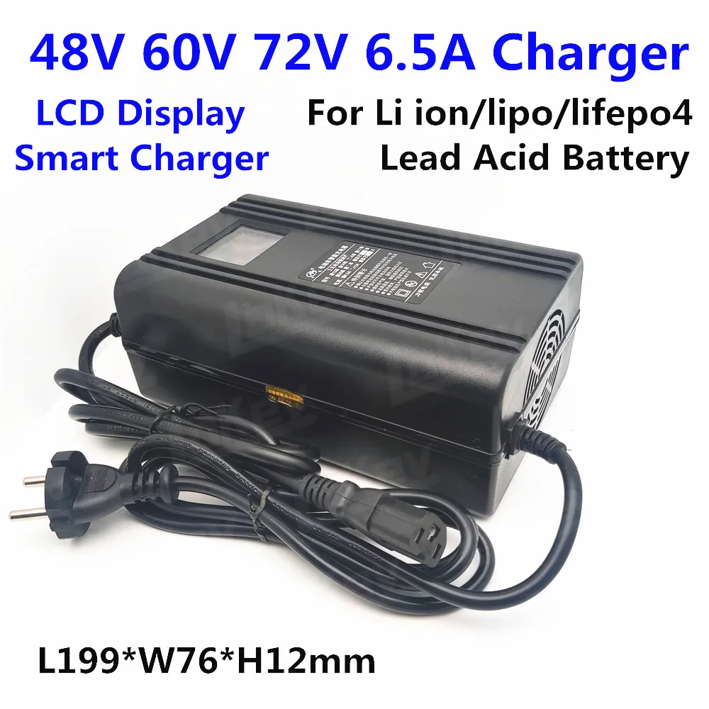 48V 60V 72V 5A 6.5A smart Charger LCD 54.6V 58.8V 58.4V 67.2V 73V 84V 87.6V lifepo4 lipo AGM GEL liquid lead acid battery16S 20S