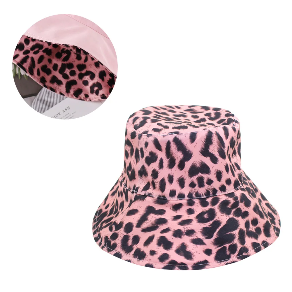 

Leopard Printed Bucket Hat Women Sun Protection Outdoor Activities Beach Travel Nylon reversible hats summer style wide brim