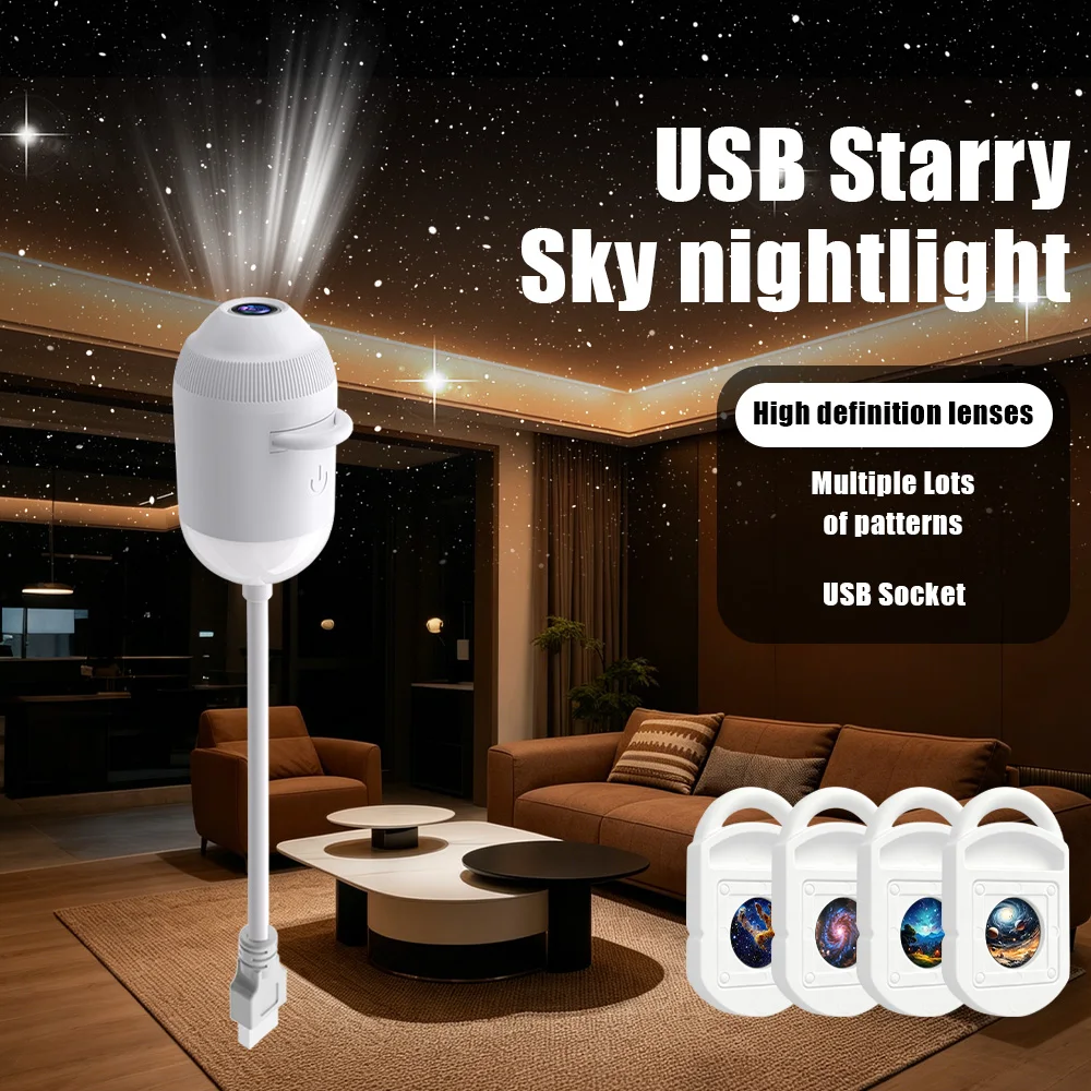 USB Starry Sky Projection Light for Car Interior, Home, Bedroom, Nightlight, Romantic Galaxy Atmosphere Light