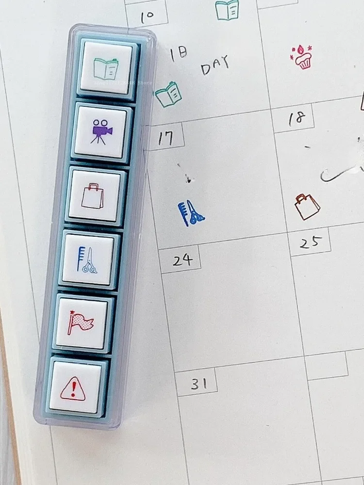 Six Detachable Style Buttons Stamp Weather/transportation Percolation Cute Seal DIY Scrapbook Ledger Log Book Decoration Tool